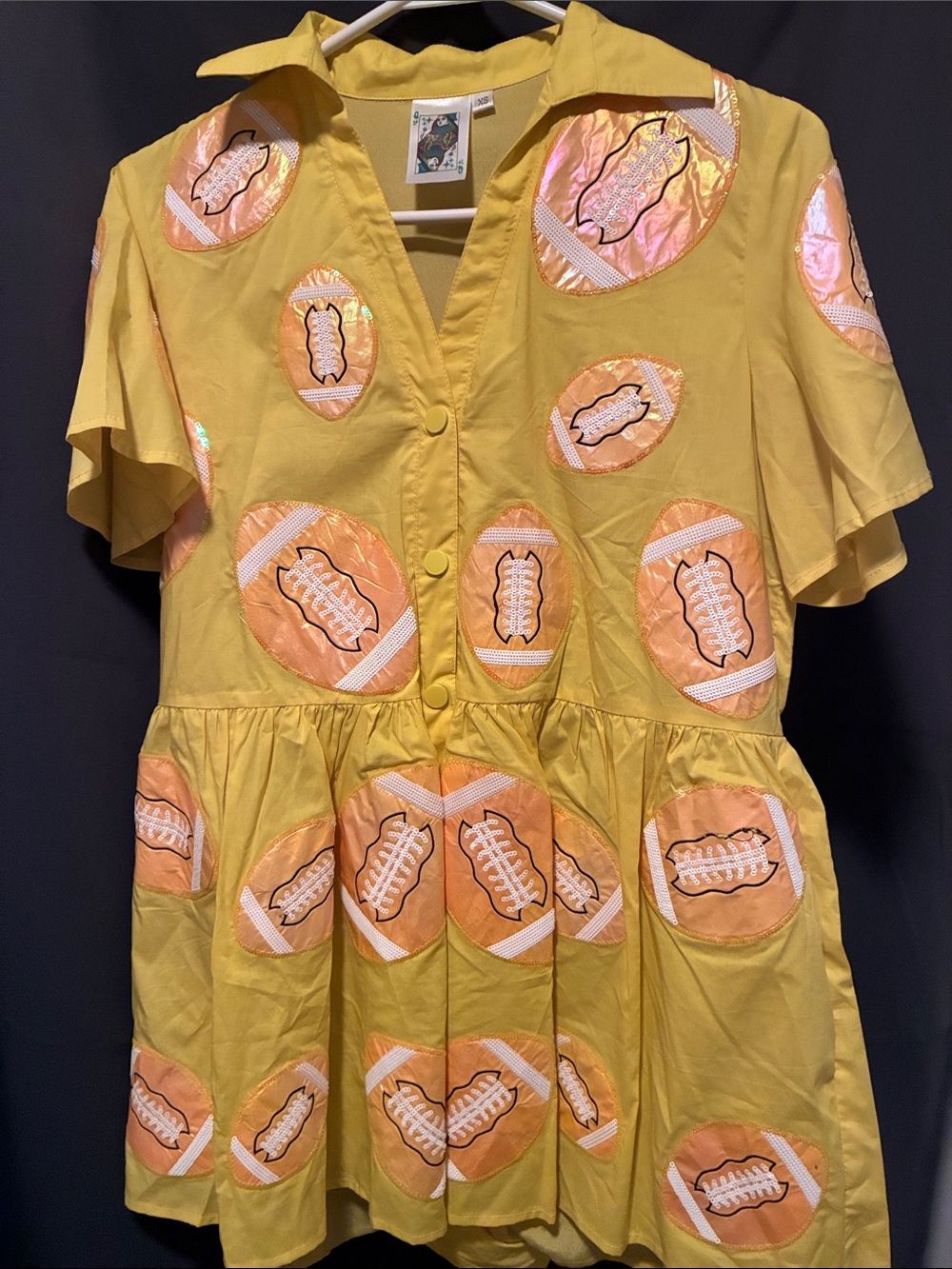 Yellow Football Print Button-Up Peplum Top
